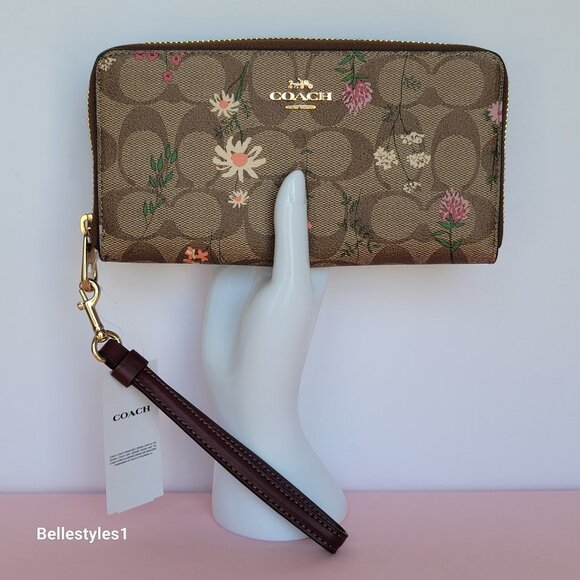 COACH Signature Canvas With Wildflower Print Zip-Around Wallet/Wristlet-Khaki M - Picture 4 of 16